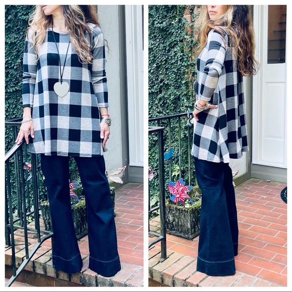#28 Long sleeves swing checkered tunic top - Picture 2 of 7
